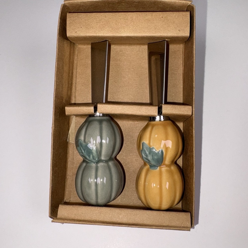 Williams Sonoma Harvest Pumpkin Ceramic Spreaders Set of 2 Fall Thanksgiving NEW
